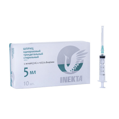 ИНЕКТА ШПРИЦ 5МЛ. 3-Х КОМП. 21G №100 [INEKTA]