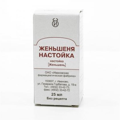 ЖЕНЬШЕНЯ НАСТОЙКА 25МЛ. ФЛ. И/У /ИВАНОВСКАЯ ФФ/
