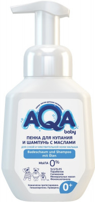 АКВА БЕБИ ПЕНКА Д/КУПАНИЯ И ШАМПУНЬ Д/СУХ.ЧУВСТВ.КОЖИ МАСЛА+ПАНТЕНОЛОМ 250МЛ. [AQA BABY]